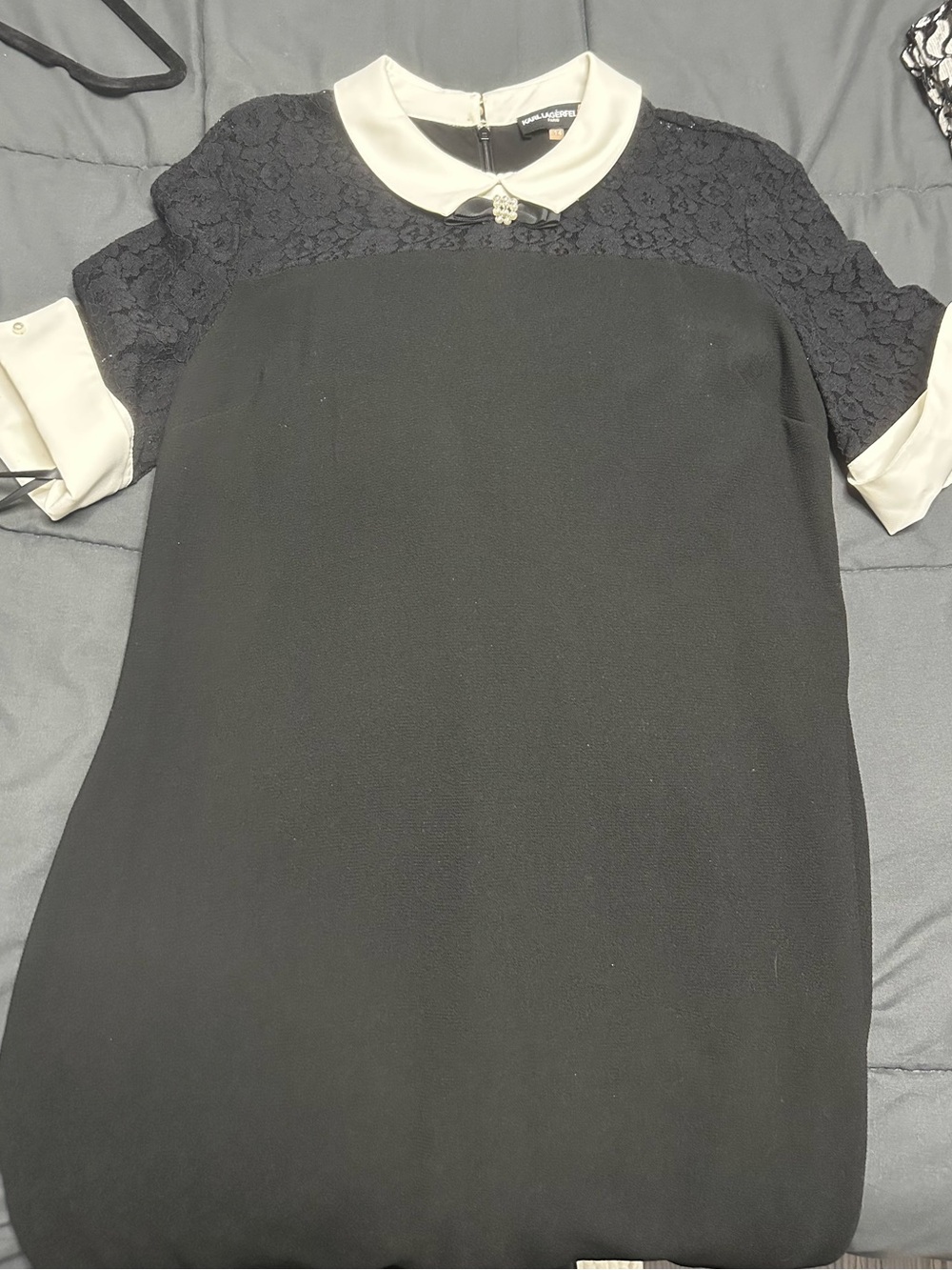 Karl Lagerfeld Black Dress with Cream Collar and Cuffs
